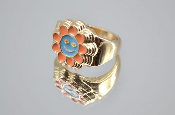 Smiley Flower Enamel Ring